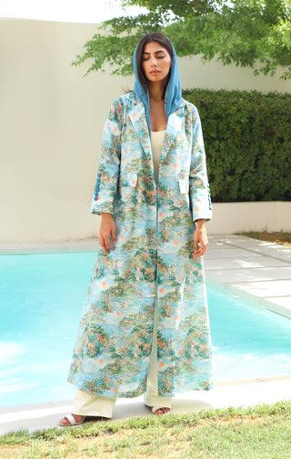 The Language Of Flowers S.FO2 -stunning scenic print abaya featuring a nature-inspired pattern that brings effortless elegance to your wardrobe