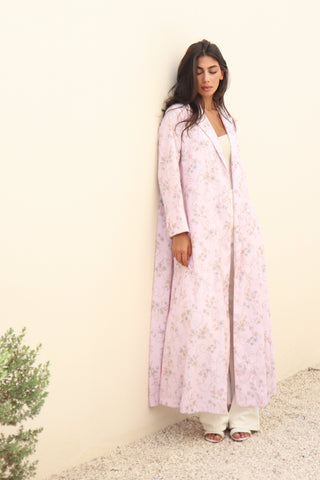 The Language Of Flowers S.FO3 - beautiful blush floral abaya crafted in soft pink fabric adorned with a delicate floral print. 