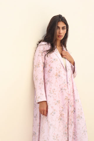 The Language Of Flowers S.FO3 - beautiful blush floral abaya crafted in soft pink fabric adorned with a delicate floral print. 