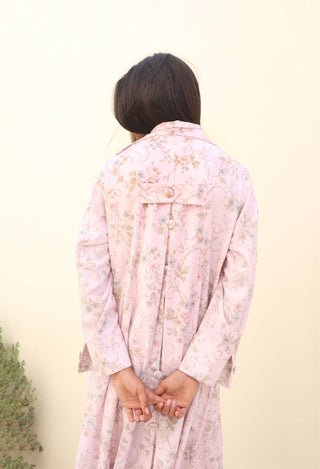 The Language Of Flowers S.FO3 - beautiful blush floral abaya crafted in soft pink fabric adorned with a delicate floral print. 